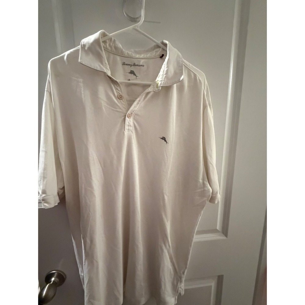 Tommy Bahama Mens Cream Short Sleeve Marlin Logo Pique Polo Shirt Large